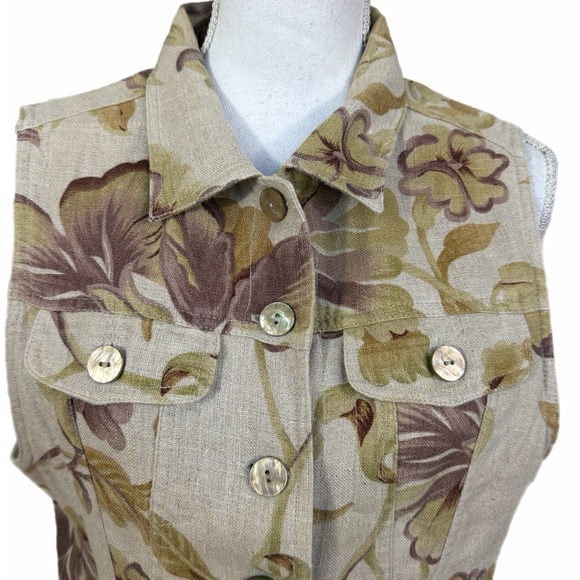 Casual Corner Vintage Floral Vest Size Large neutral earthy palette Button Up - Picture 3 of 6